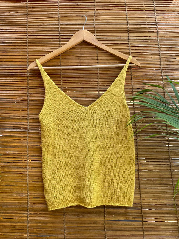 The Hand Knitted Organic Cotton Cami Vest Top in Mustard
