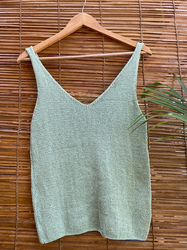 The Hand Knitted Organic Cotton Cami Vest Top in Sage