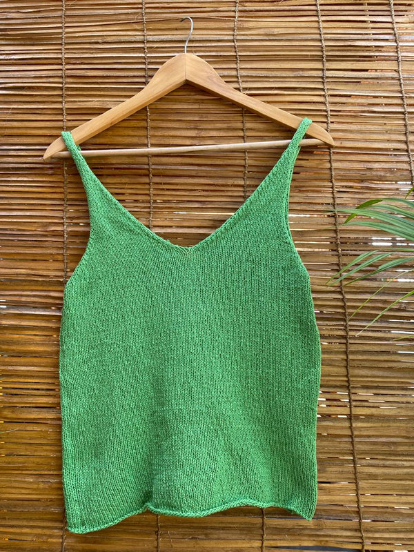 The Hand Knitted Organic Cotton Cami Vest Top in Green