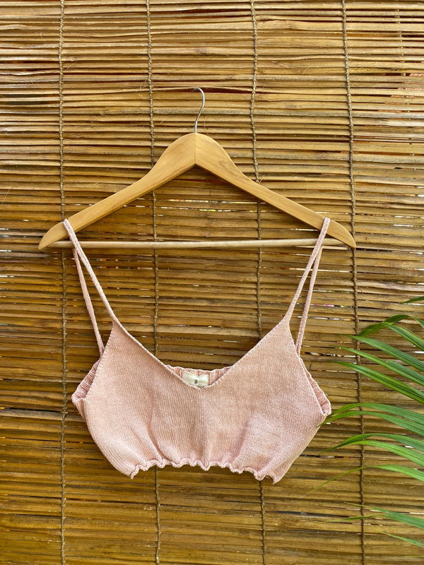 The Organic Cotton Knit Bralette in Baby Pink