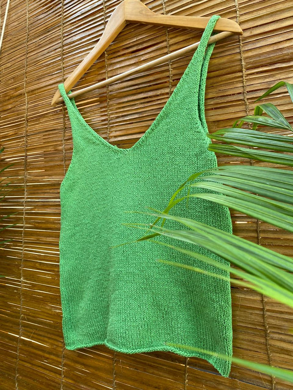 The Hand Knitted Organic Cotton Cami Vest Top in Green