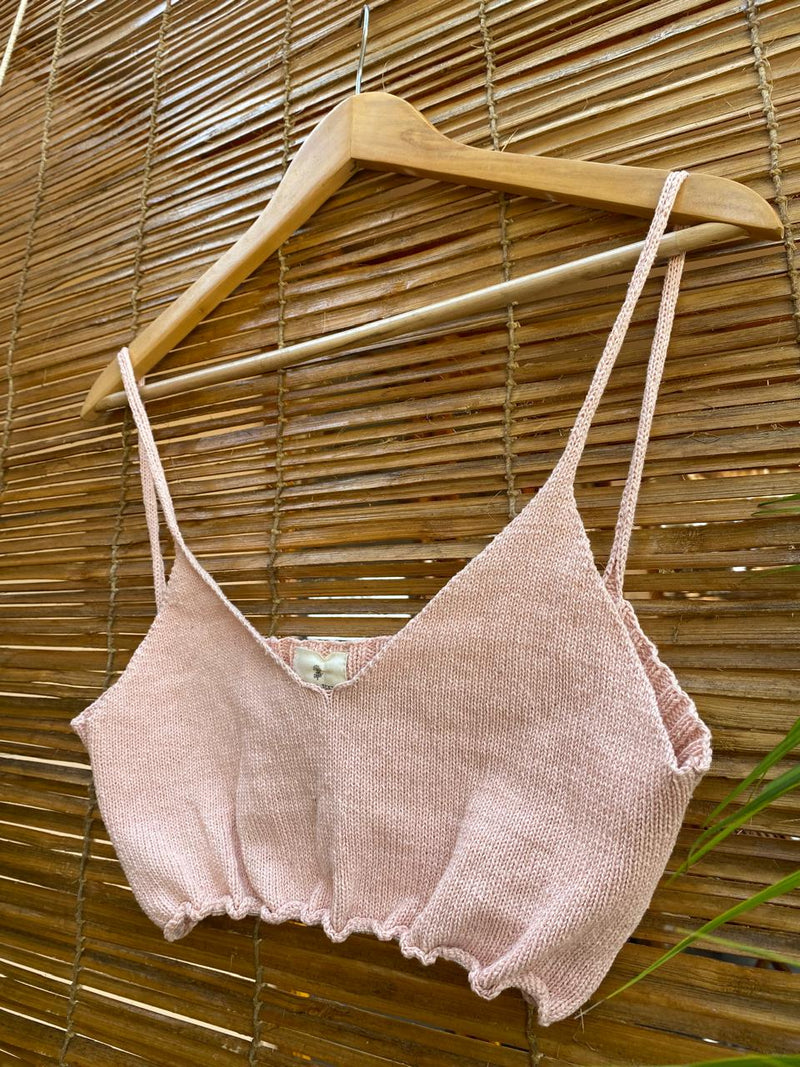 The Organic Cotton Knit Bralette in Baby Pink