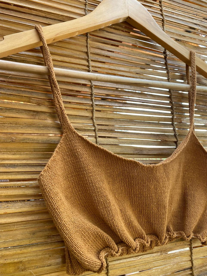 The Organic Cotton Knit Bralette in Brown