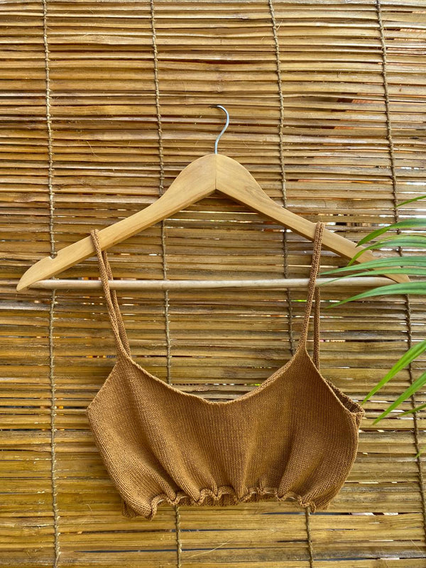 The Organic Cotton Knit Bralette in Brown