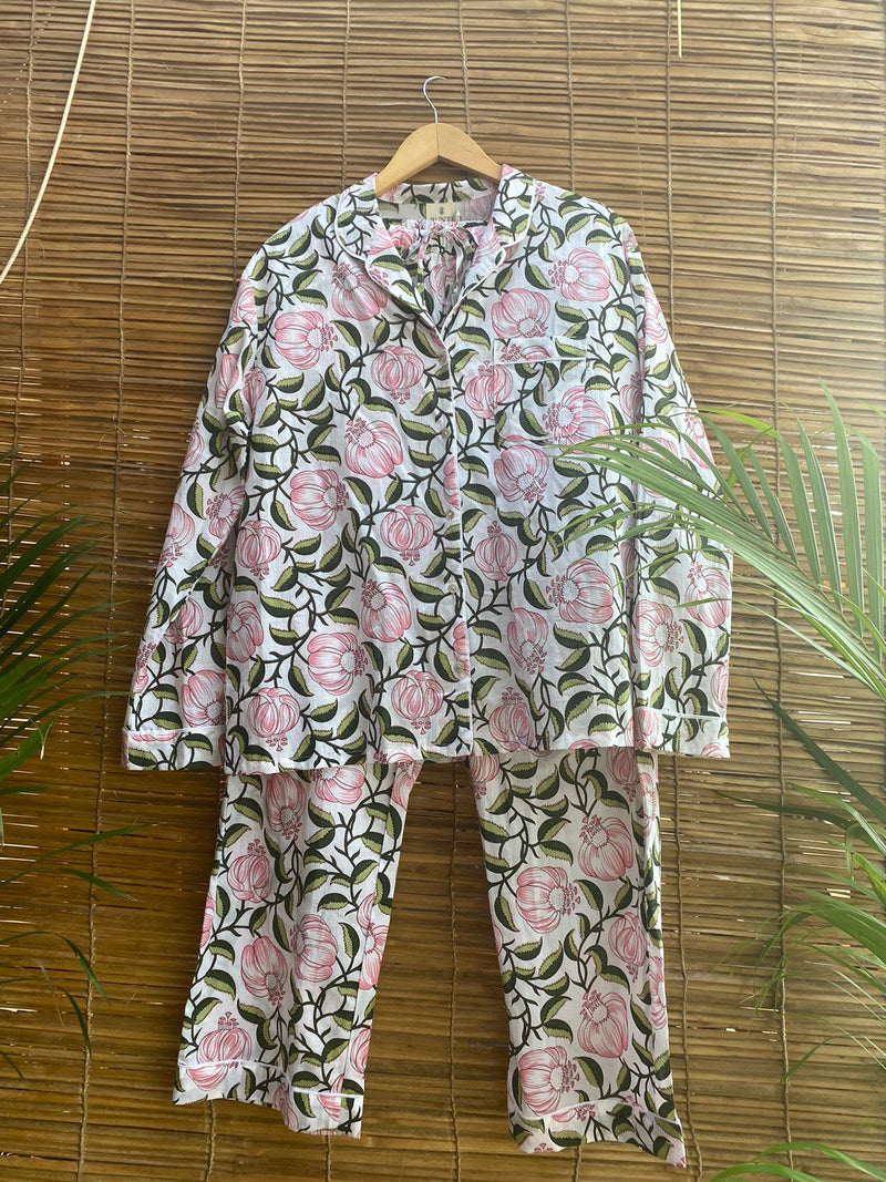 The Womens Hand Block Printed Pyjama Set