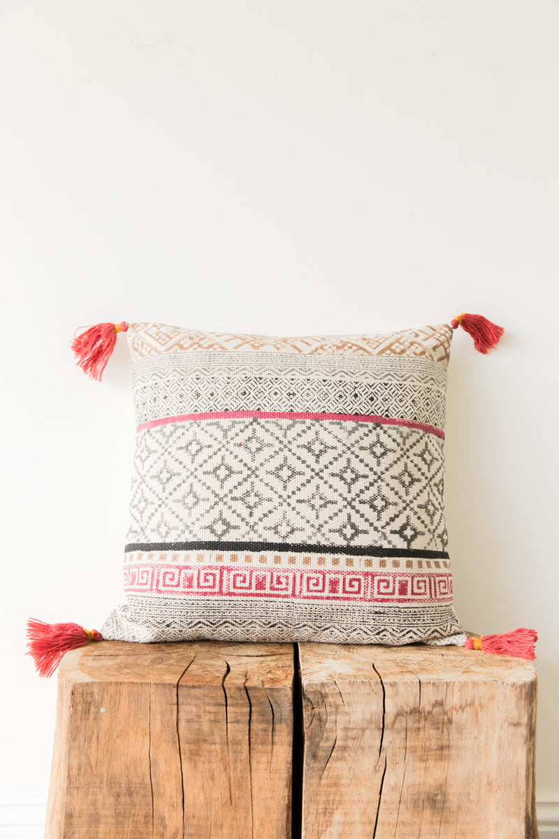 Red & Black Hand Block Printed Cushion Cover