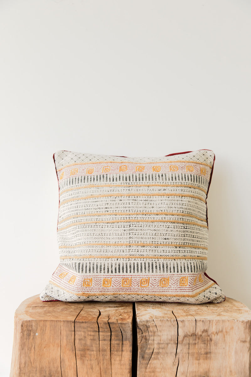 Black, Yellow and Red Hand Block Printed Cushion Cover