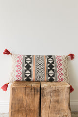 Black and Red Hand Block Printed Cushion Cover