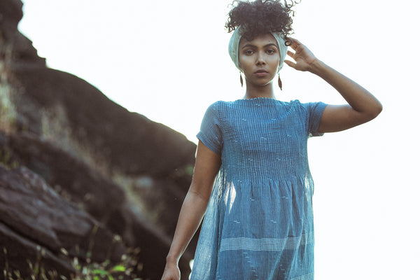 Hand Woven Blue & White Dress