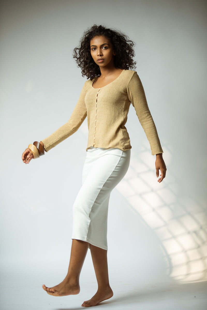 The Knitted Silk Cardigan in Sand
