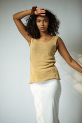 The Knitted Silk Cami Vest Top in Sand