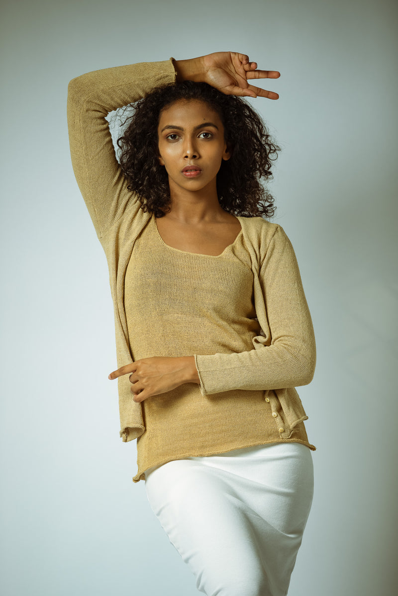 The Knitted Silk Cardigan in Sand