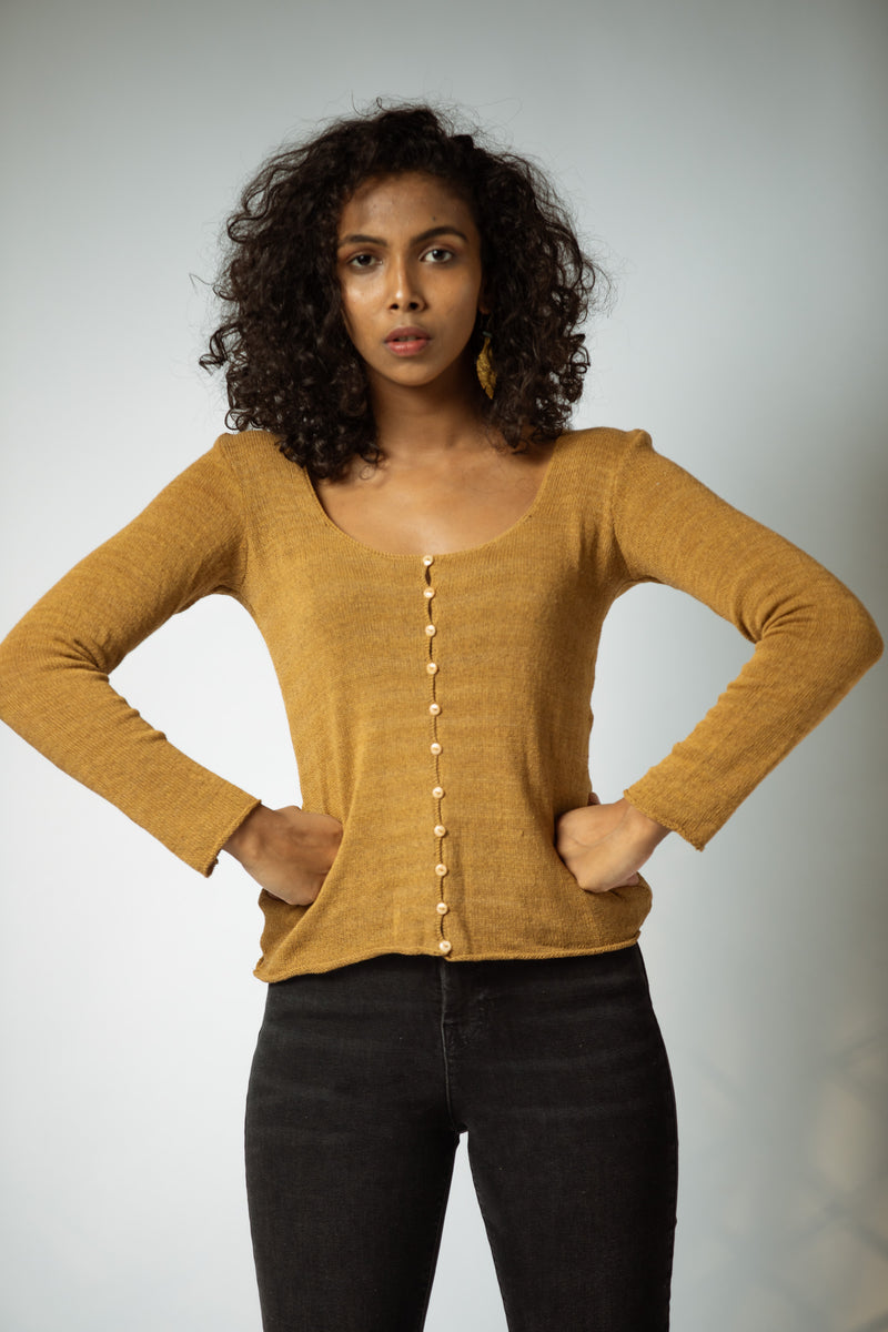 The Knitted Silk Cardigan in Toffee