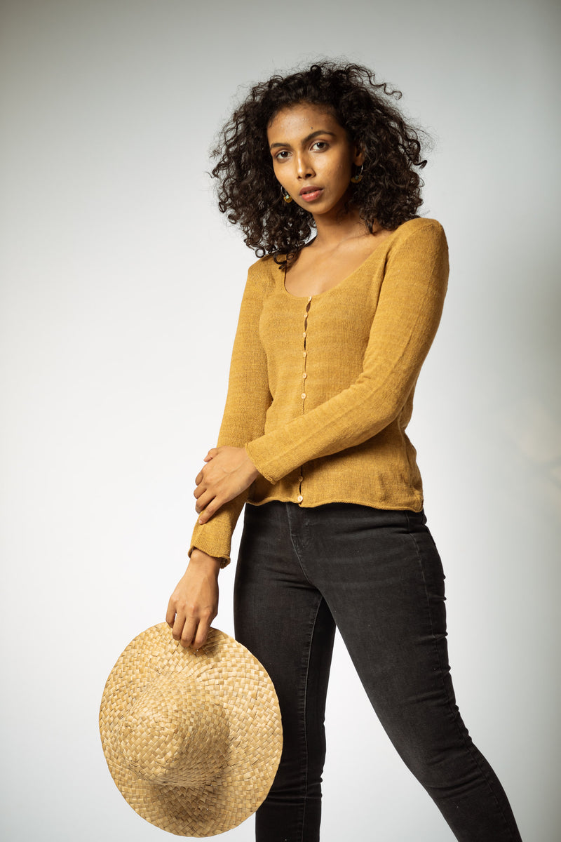 The Knitted Silk Cardigan in Toffee