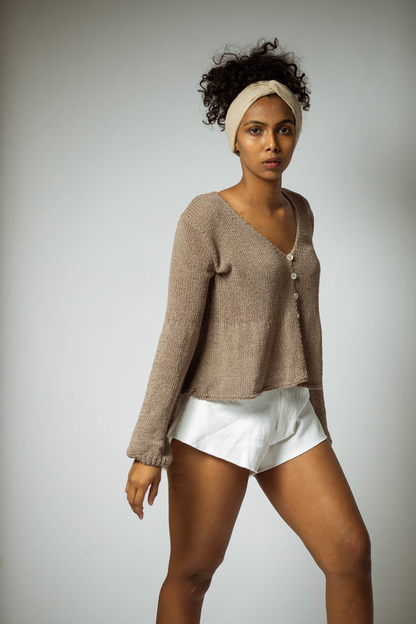 The Hand Knitted Organic Cotton Cardigan in Taupe