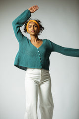 The Hand Knitted Organic Cotton Cardigan in Turquoise