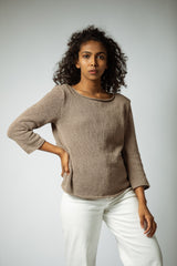 Hand Knitted Organic Cotton Sweater in Taupe