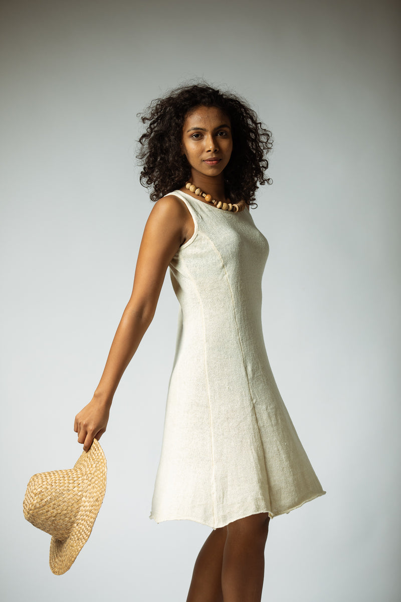 The Knitted Silk Dress in White