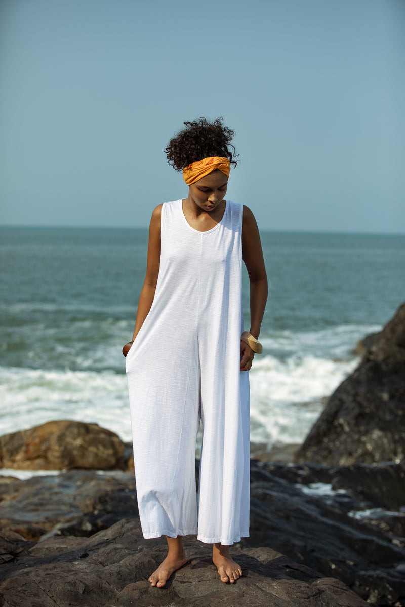 Organic Jersey Cotton Jumpsuit in White