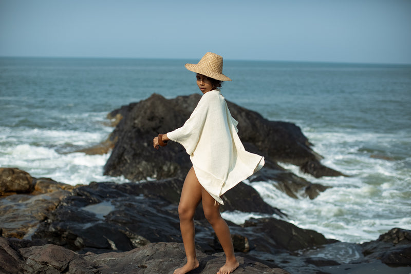 The Knitted Silk Kimono Jacket in Natural White
