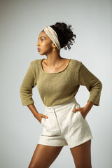 Hand Knitted Organic Cotton Sweater in Musty Green