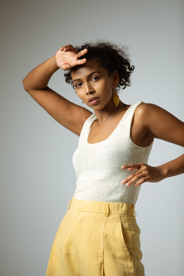 The Knitted Silk Cami Vest Top in Natural White