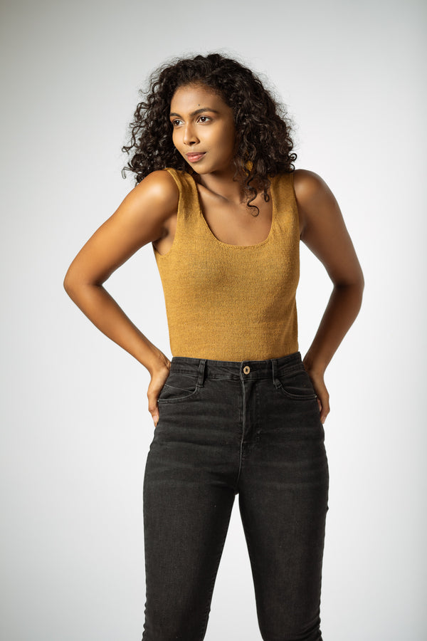 The Knitted Silk Cami Vest Top in Toffee