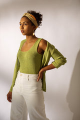 The Knitted Silk Cami Vest Top in Herbal Green