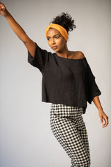 Hand Knitted Cotton Top in Black