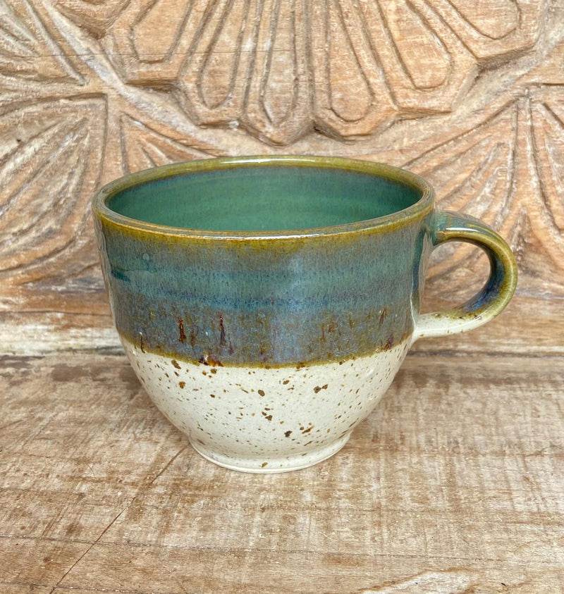 Hand Made Ceramic Cream & Green Mug