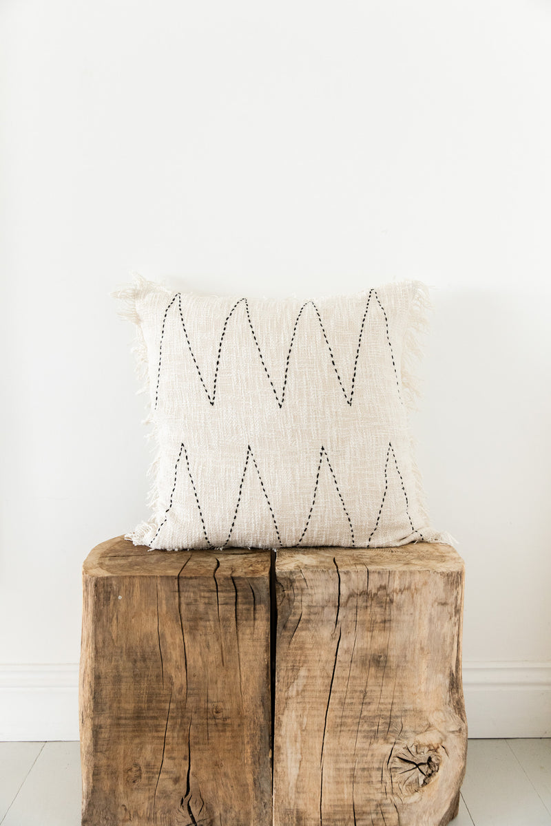 Cream Cushion Cover With Zigzag Pattern