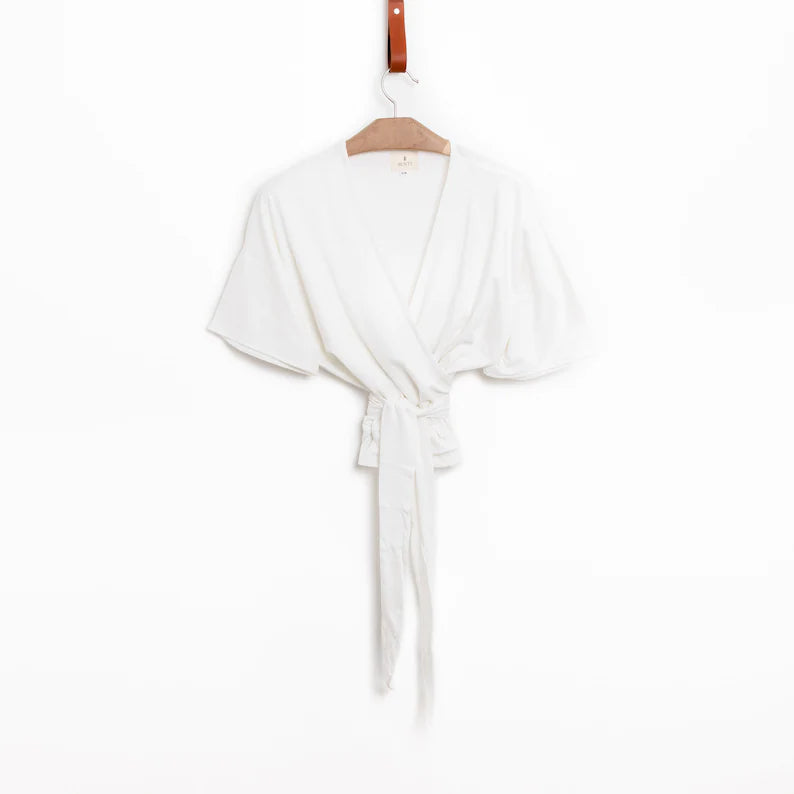 Organic Cotton Jersey Wrap Top In White