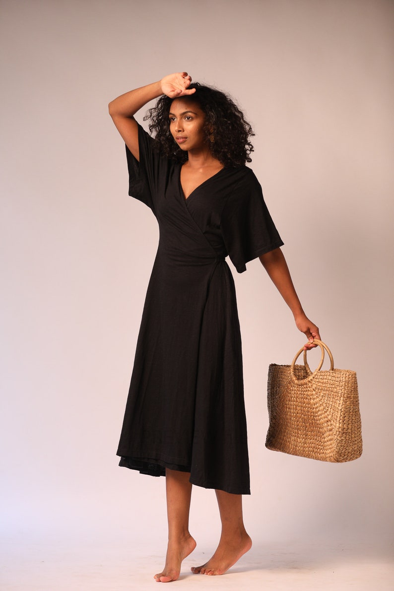 Organic Cotton Jersey Wrap Dress In Black