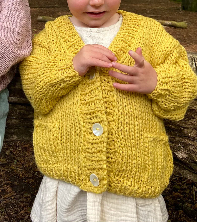 The Kids Astara Hand Knitted Wool & Organic Cotton Cardigan in Lemon