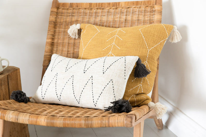 Mustard & Cream Stitched Cushion Cover